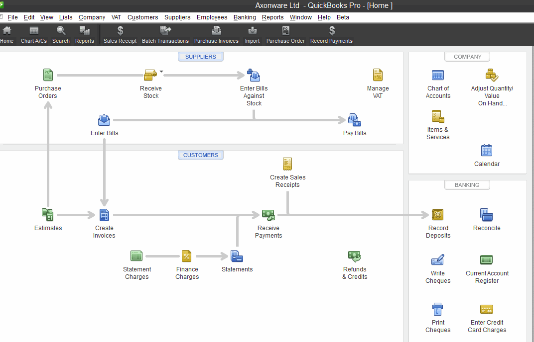 QuickBooks Home Screen